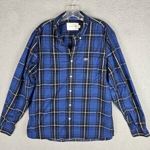Lacoste Shirt Mens XL Plaid Slim Fit Stretch Alligator Logo Button Down CH5238